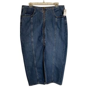 Old Navy Blue Denim Pencil Skirt Mid-Rise W/ Front Slit & Zipper Size 10 New